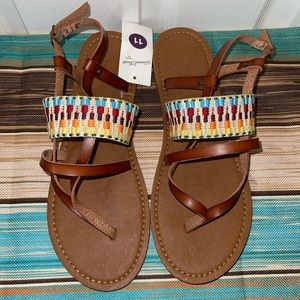 Universal Thread Woven Strappy Brown Faux Leather Sandals Women’s Size 11